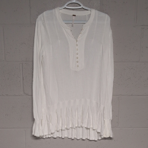 Free People Your Girl Button-Front Tunic Top Dress In Ivory Size XS, Bohemian - Picture 2 of 7